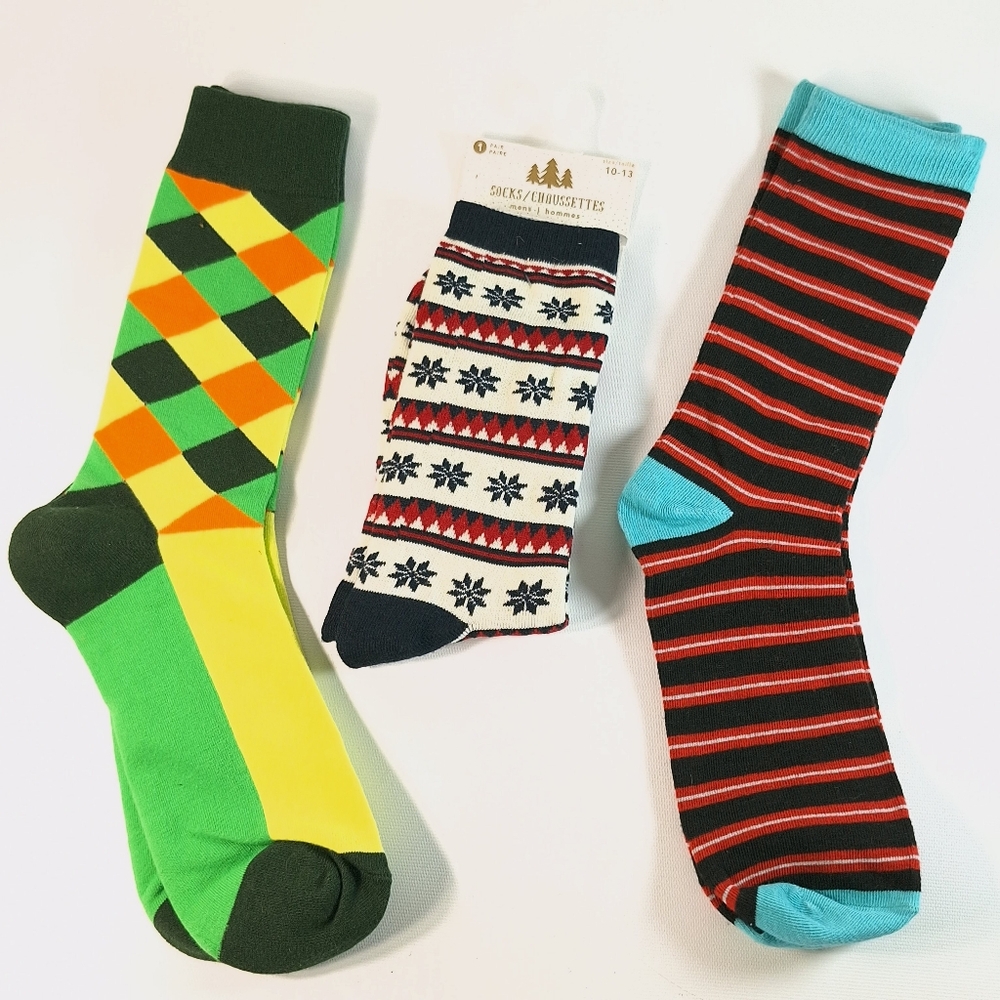 NWT Mens Novelty Christmas Fancy Crew Socks, Size 10 To 14
